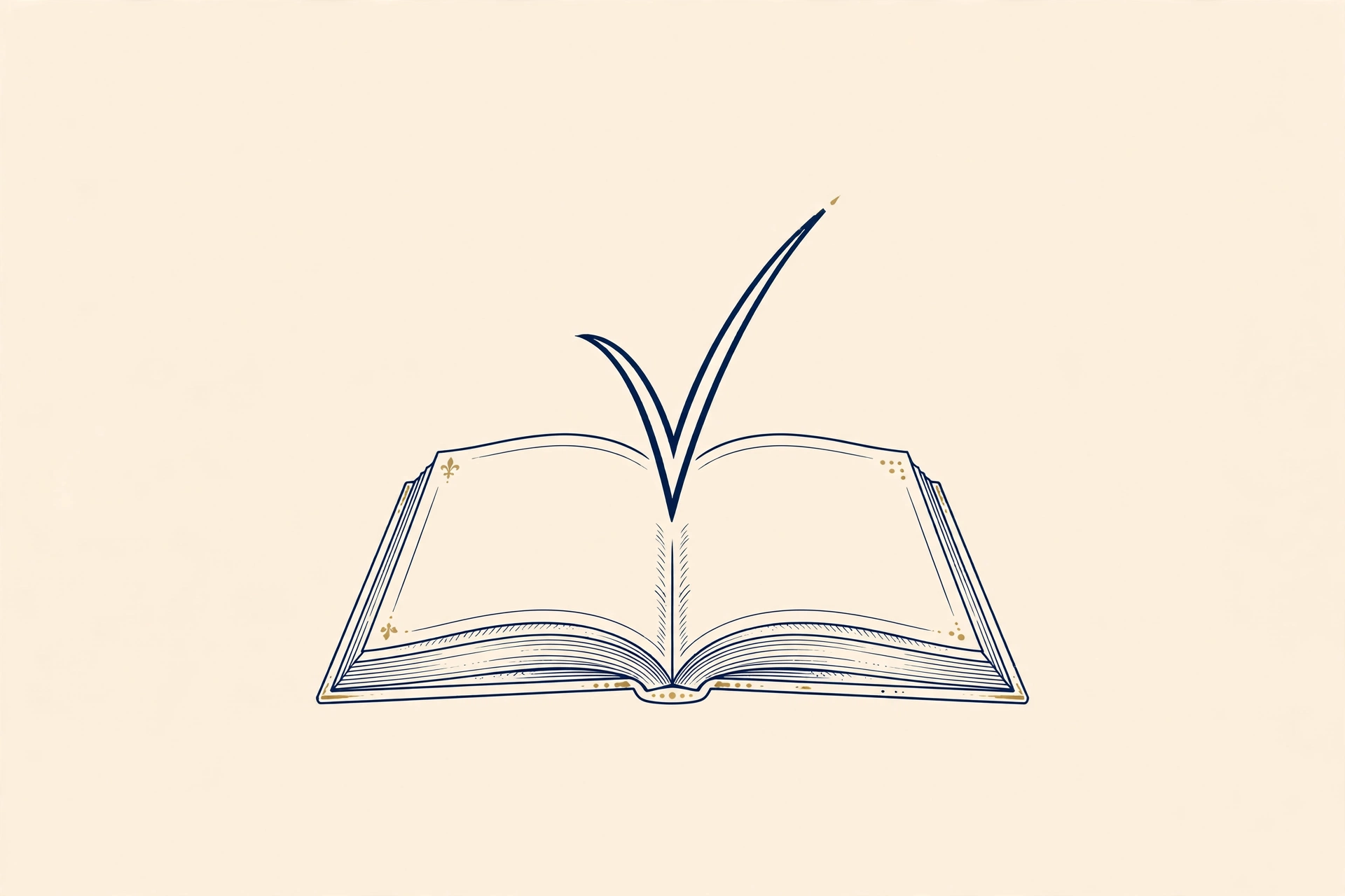 Line drawing of an open book with a check mark